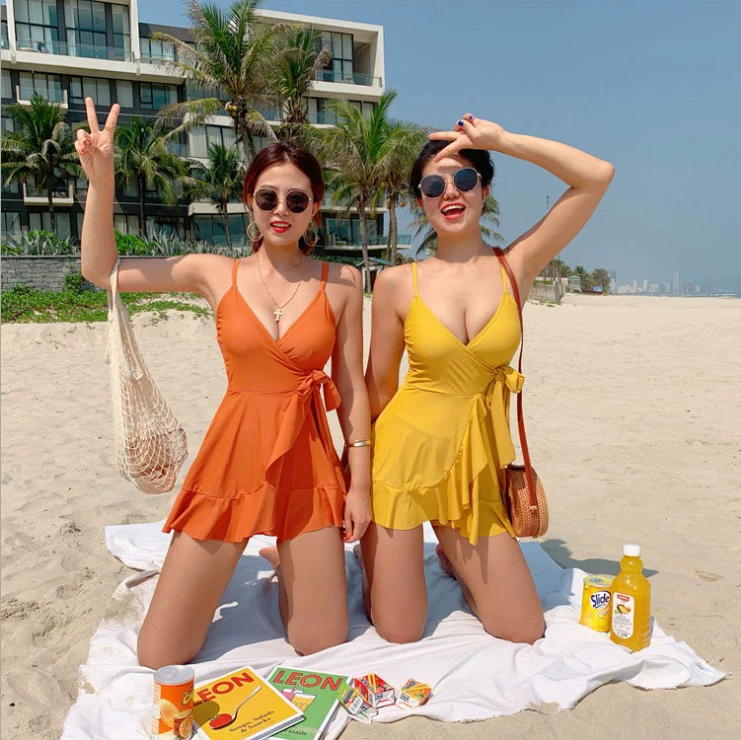 Juyoupin 2019 áo tắm mới một mảnh váy kiểu quần đùi kiểu quần đùi áo tắm bảo thủ kích thước ngực của phụ nữ tập hợp và thon gọn - Bộ đồ bơi One Piece
