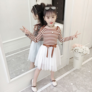 女童春秋连衣裙中大童超洋气儿童公主网纱裙