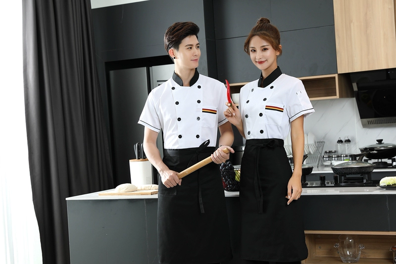 Quần áo làm việc đầu bếp mùa hè nam ngắn tay dài tay căng tin khách sạn ăn uống nhà bếp công nhân quần áo màu trắng quần áo đầu bếp quần áo mùa hè đồng phục bếp ao bep truong