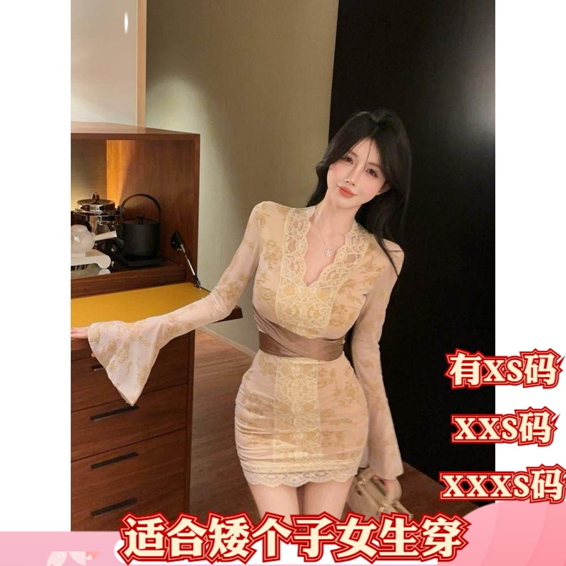 XXXS Plus Small Size Women's Winter Dress for Petite and Short People 150cm, Tie-Up Dress with V-Neck, Fashionable Waist-Cinching Bodycon Dress XXXS Plus Small Size Women's Winter Dress for Petite and Short People 150cm, Tie-Up Dress with V-Neck, Fashionable Waist-Cinching Bodycon Dress