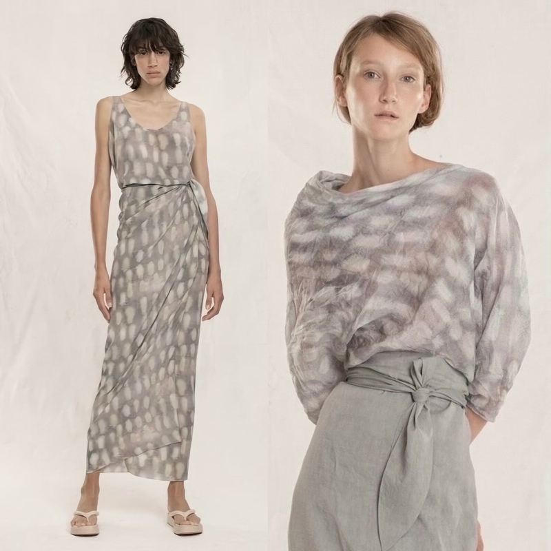 Spanish Brand Corta Gray Shadow Shell Silk Series Vest Dress + Top and Skirt Set