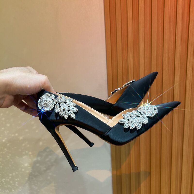 High Heels for Women 2026 New Style French Floral Rhinestone V-Cut Stiletto Black Dress Banquet Wedding Shoes Pointed Toe Pumps High Heels for Women 2026 New Style French Floral Rhinestone V-Cut Stiletto Black Dress Banquet Wedding Shoes Pointed Toe Pumps