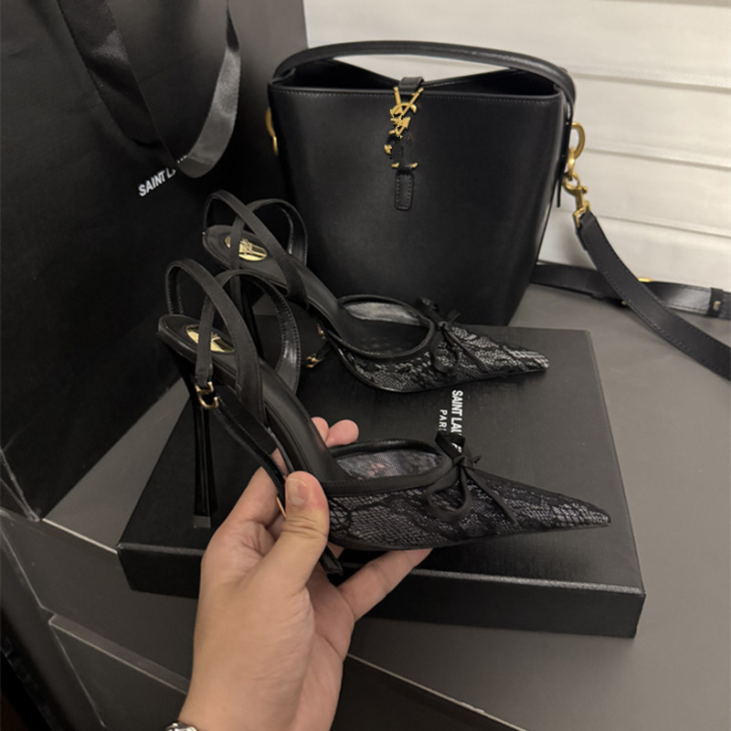 Black High-Heeled Shoes for Women 2026 New Lace Stiletto Sexy One-Strap Summer Pointed Sandals for Women Black High-Heeled Shoes for Women 2026 New Lace Stiletto Sexy One-Strap Summer Pointed Sandals for Women