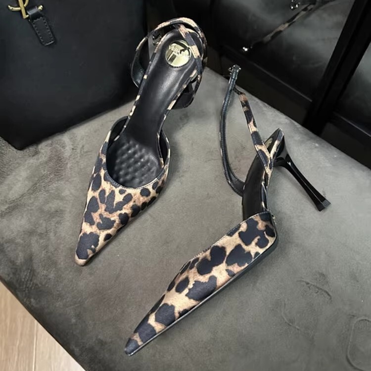 Leopard Print High Heels for Women 2025 New Style Strappy Stiletto Heels Elegant and Comfortable Square Toe Sandals for Women Summer