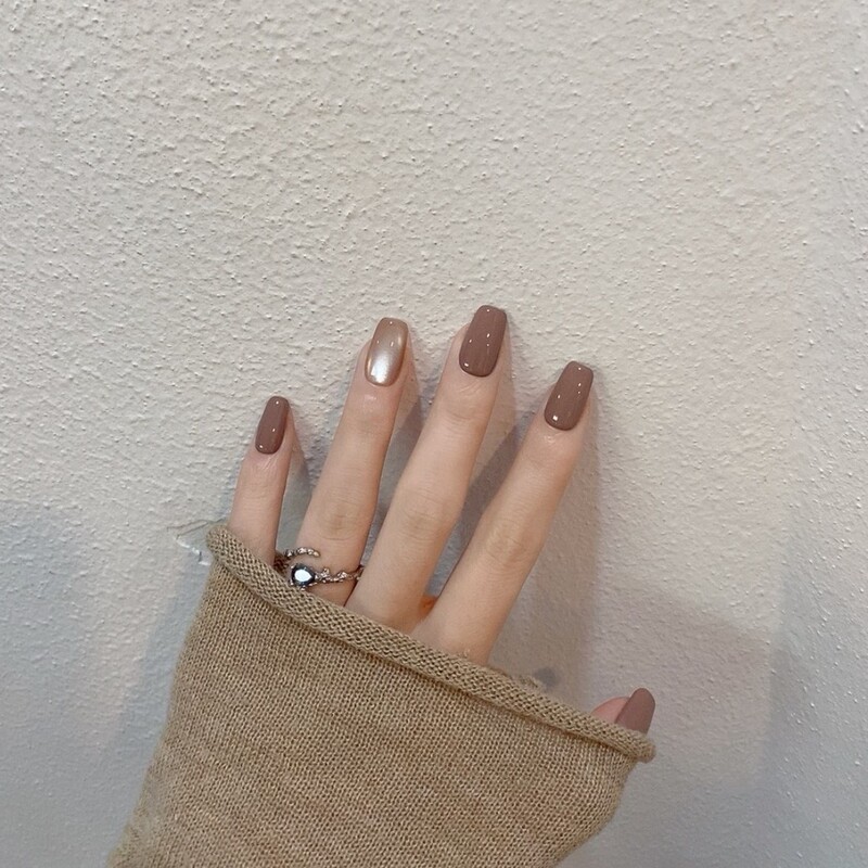 Autumn and Winter Whitening Milk Coffee Crystal Cat's Eye Manicure, Whitening Pure Handmade Wearable Nails, Finished Fake Nail Patches, Removable