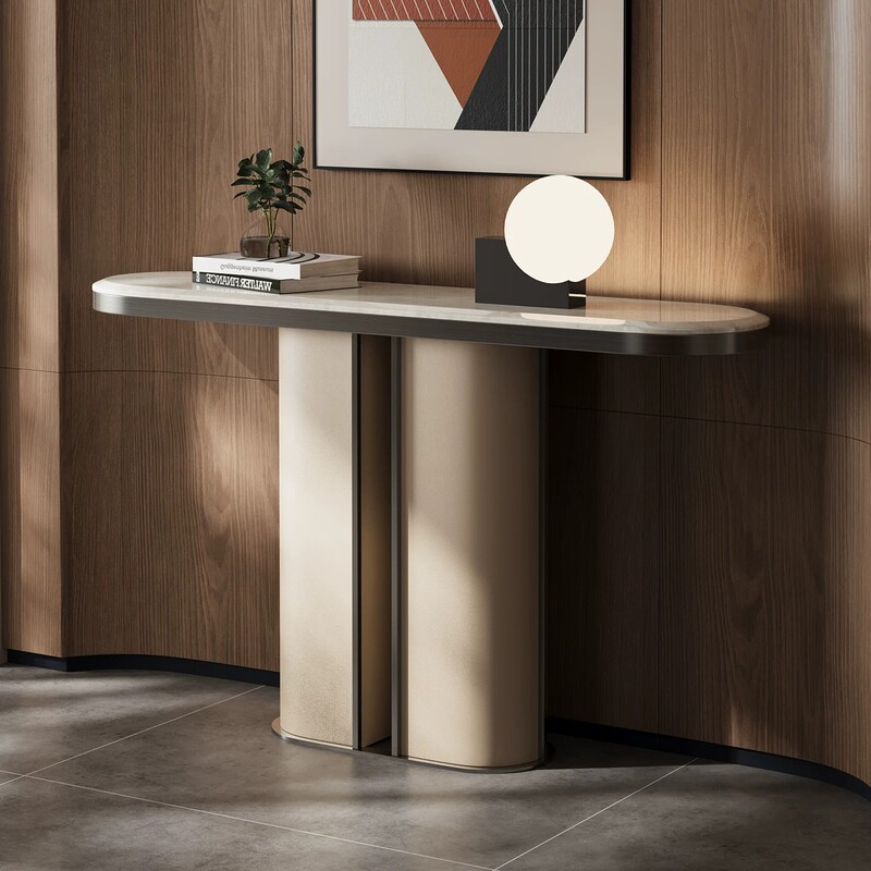 2026 New Model Natural Luxury Stone Foyer Table, High-End Home Foyer Console, Entrance Facing the Main Door, Wall-Mounted Foyer Cabinet
