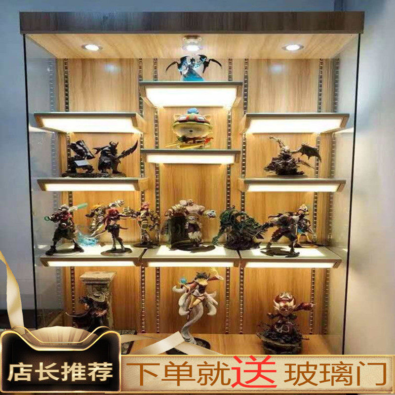 Household hand-made display cabinet Solid wood small glass door with light product cabinet Animation model toy LEGO display cabinet