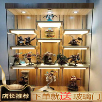 Household hand-made display cabinet solid wood small glass door with light product cabinet Anime model toy Lego display cabinet