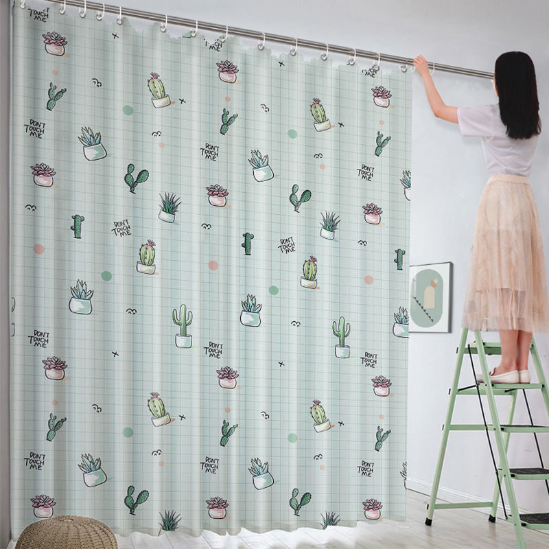 Simple curtain telescopic rod a set of free punching installation shading curtain bedroom shading cloth home shading rental room