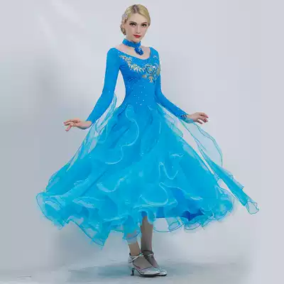 Autumn and winter new modern dance dress with diamond embroidered high-grade national standard waltz adult female dance dress big dress