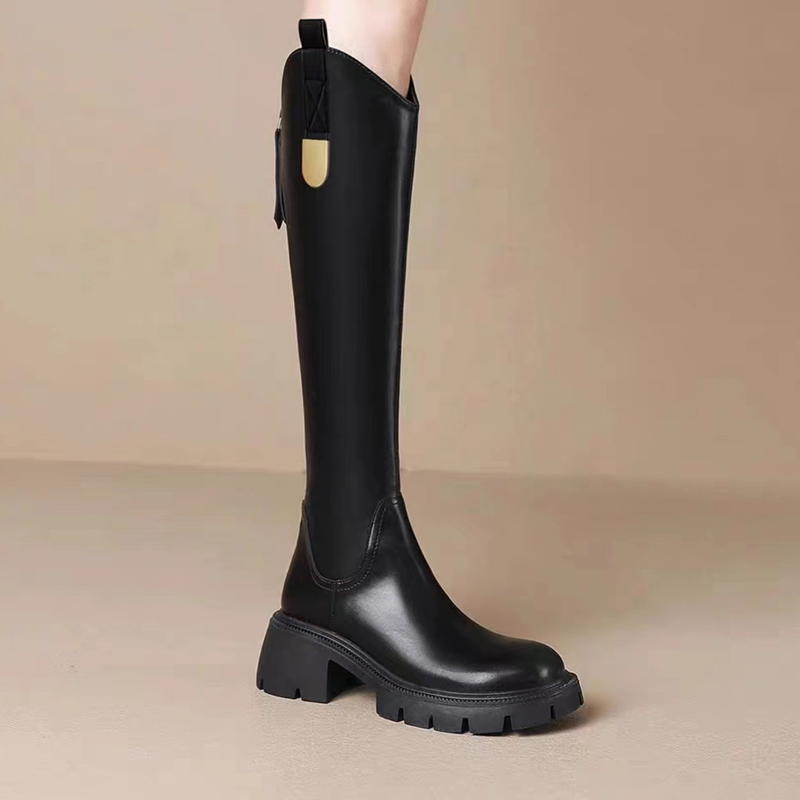 Italian designer ~ VIMI GREAT new V mouth long cylinder with thick heel and velvety knight long bull leather woman-Taobao