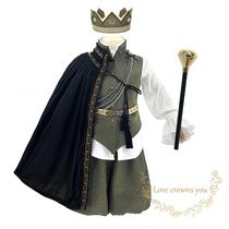 Halloween boys play as medieval crowned prince knight high quality luxury cloak costume set