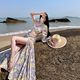 Xishuangbanna Dai skirt holiday slanted shoulders long-sleeved sexy floral skirt celebrity irregular swing dress