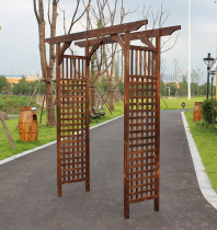  Outdoor courtyard carbonized anti-corrosion solid wood arch garden decoration door grape rack grid climbing rattan flower rack fence door