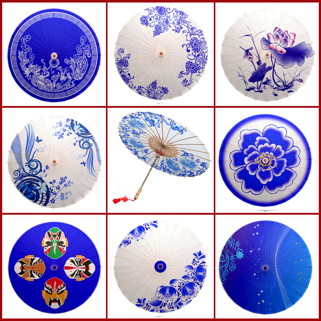 Classical Green Flower Porcelain Oil Paper Umbrella Ancient Wind Props Decoration Umbrella Dance Umbrellas Qipao Walk Show Rain-Proof Tung Oil Handmade Paper Umbrella