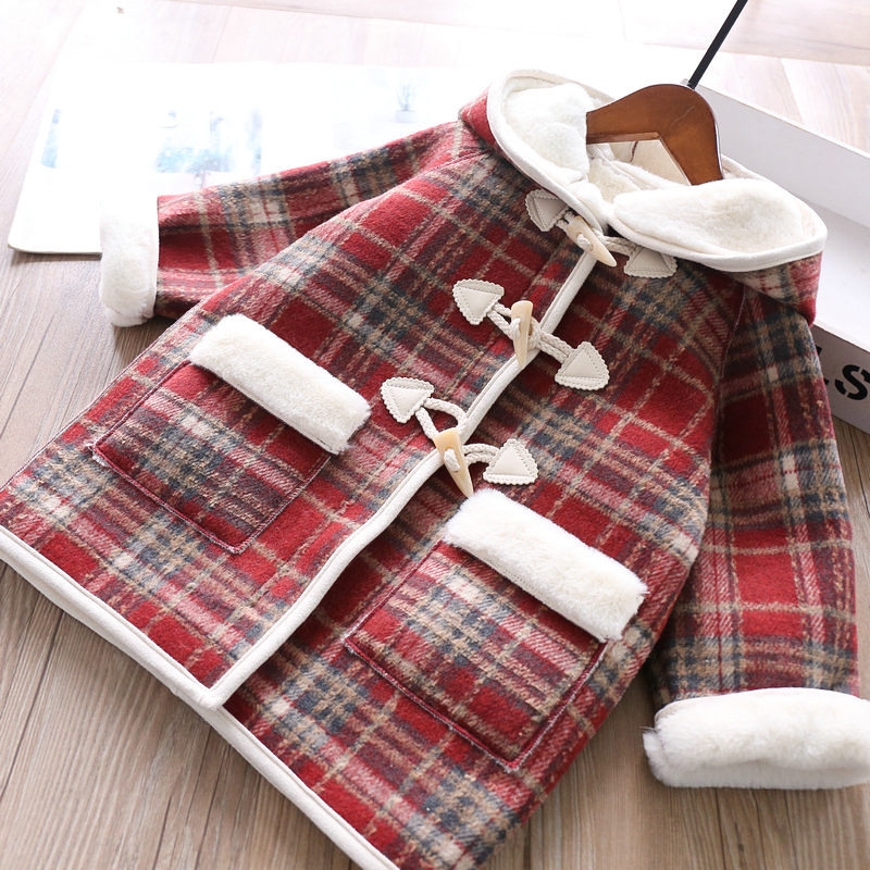 Girl Plaid Hair Coat 2022 New WINTER KOREAN VERSION WARM REX RABBIT HAIR CHILDREN BABY TRENDY COAT OF CLOTHING