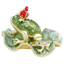 (self-employed) PICALS FIRST DECORATION CASE FROG SITTING LOTUS LEAF EARRINGS Rings Containing box Desktop Birthday Present