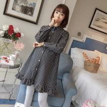 Maternity autumn dress 2022 fashion new plaid long-sleeved plus size top womens autumn and winter tide mother shirt skirt
