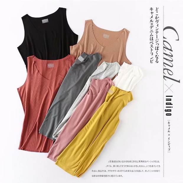 Cộng thêm béo lớn code hè mới 200 cân béo MM lỏng cổ chữ V mỏng liền khối vest liền mạch bên trong áo sơ mi chạm đáy áo thun nữ form rộng