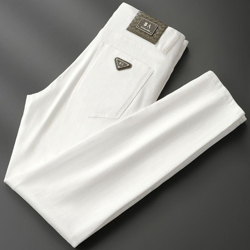 Italian High-End Trendy Brand Lyocell Three-Proof White Jeans for Men, Summer Thin Slim-Fit Skinny Stretch Fashion