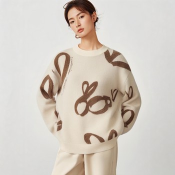 Women's zigge rabbit jacquard lazy style knitted sweater