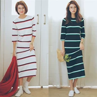 Mùa hè 2018 và mùa thu mới phiên bản Hàn Quốc của áo len sọc rộng thời trang nữ là váy len mỏng đáy váy váy maxi đẹp