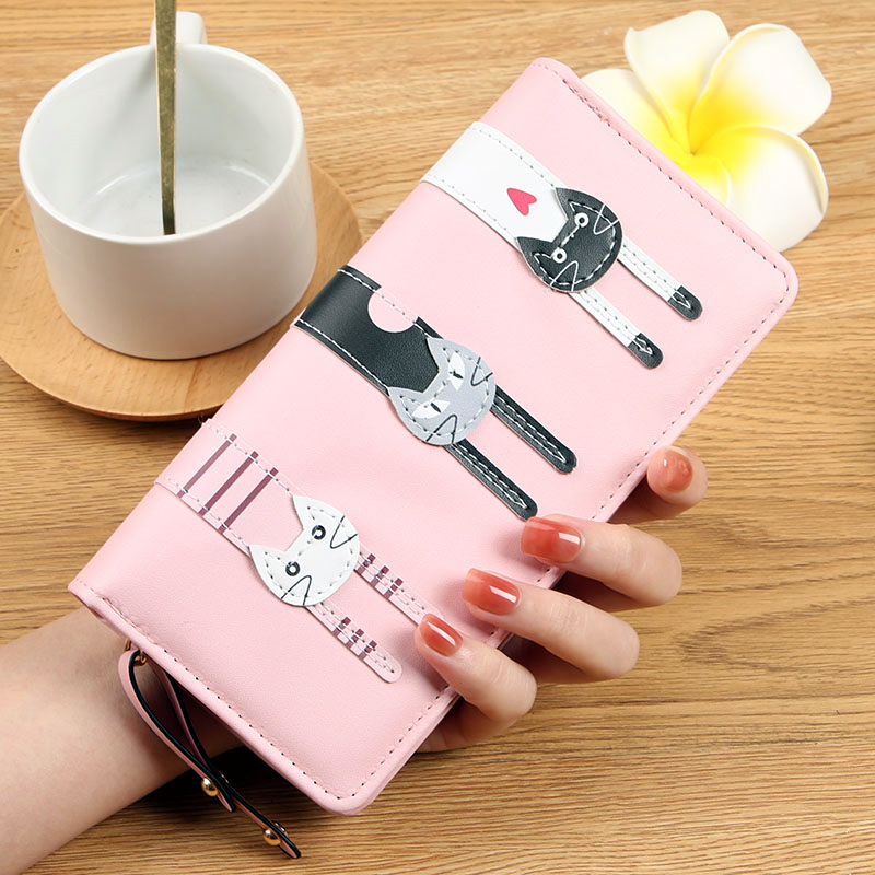 New Women's Wallet, Long Wallet for Women, Multifunctional Zipper Bag, Card Holder, Phone Bag, Three Cats Cartoon Wallet