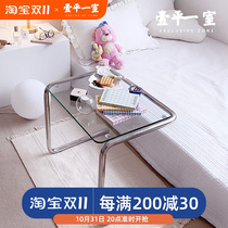 ins design antique metal stainless steel glass coffee table Nordic living room light luxury black round sofa side table