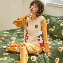 Pajamas female autumn ladies long sleeve cotton cute cartoon Korean sweet cotton casual large size home clothing set