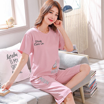 Pajamas Women summer short sleeve Capri pants cotton cartoon cute sweet casual plus size princess home suit