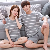 Mùa hè quần short ngắn tay đôi cotton hoạt hình đồ ngủ nữ XL mới cho nam phục vụ nhà giản dị bộ đồ ngủ lông cừu nữ 