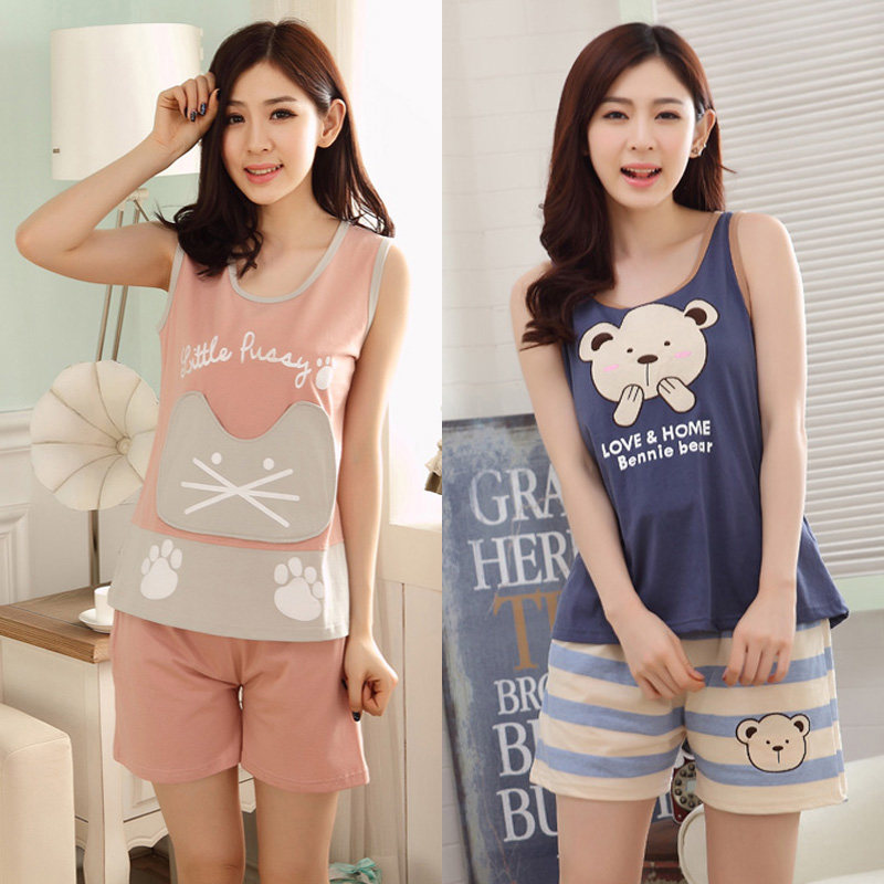 Everyday special cotton vest pajamas pants set summer girl fat mm sleeveless plus size thin section outer wear home clothes