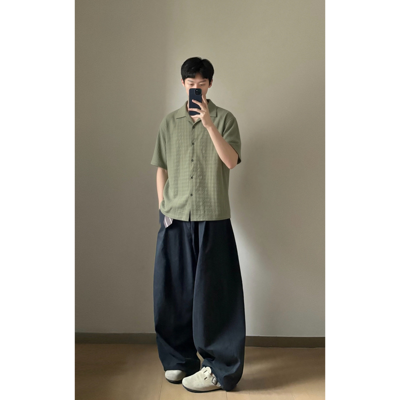Observer Ssa Three-Dimensional Dark Pattern Cuban Collar Vacation Style Casual Japanese Loose Short-Sleeved Shirt