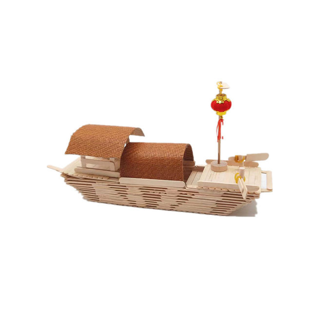 Ice Cream Stick DIY Handmade Fishing Boat and Canopy Boat Model Materials for Kindergarten and Elementary School Students, 3D Assembly Creativity