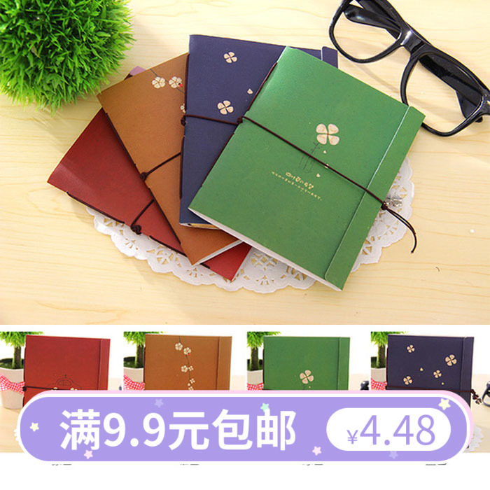 Korean Stationery A6 Pocket Book on Four Leaf Grass Retro Tied Rope Notebook Kraft Carry-on Benson