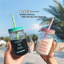 Creative colored lemon juice Mason bottle straw glass cup handle with lid cafe cold drink Rooster Cup