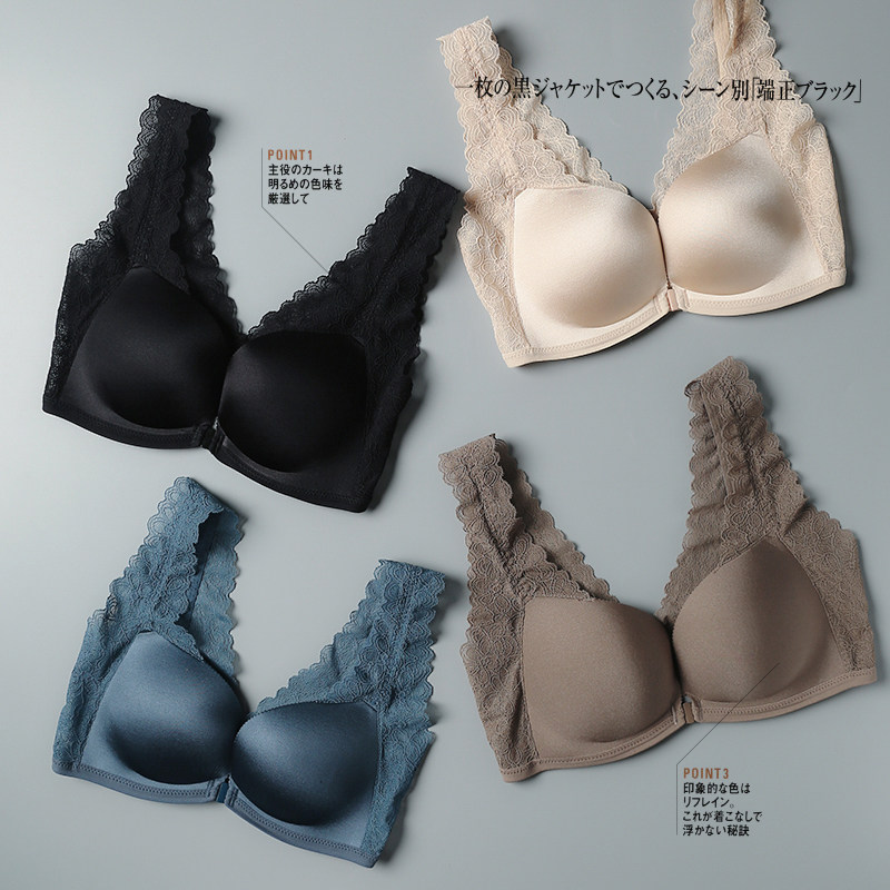 No trace No rim Europe station foreign trade export tail single cut standard Women's clothing gathered vest type front buckle bra underwear women