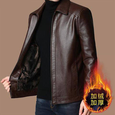 Genuine leather jacket for middle-aged and elderly people plus velvet thickened spring and autumn jacket
