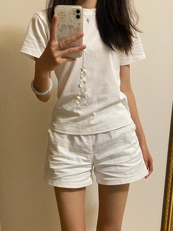 Washed Cotton Linen Shorts for Women, High-Waisted, Summer Korean Style, Casual, Loose, Slimming, Petite, A-Line, Wide-Leg, Workwear Hot Pants