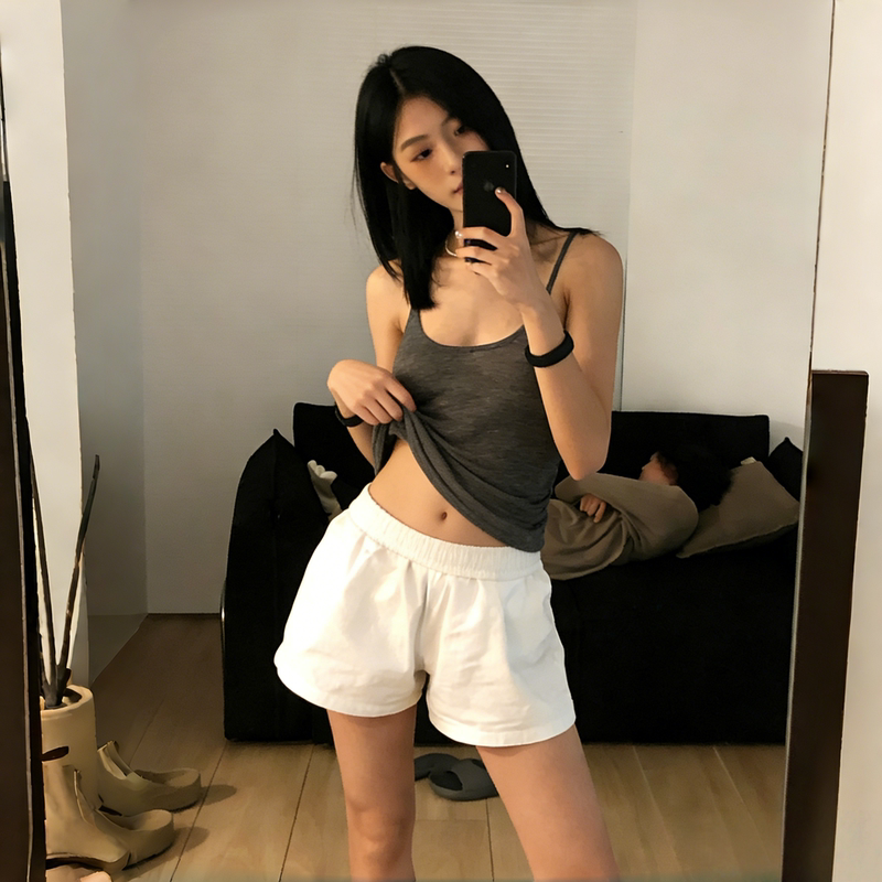 Korean Style High-Waisted White Linen Loose Shorts for Women, Summer Petite A-Line Slimming Casual Shorts, Knee-Length Shorts