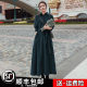 Dark green corduroy long-sleeved dress women's 2023 spring and autumn new French style waist slimming bellflower long skirt