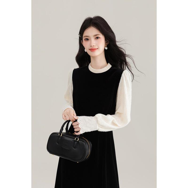 Ruxu Hepburn-Style French Velvet Dress 2026 New Spring Black Elegant Long-Sleeve Dress Ruxu Hepburn-Style French Velvet Dress 2026 New Spring Black Elegant Long-Sleeve Dress