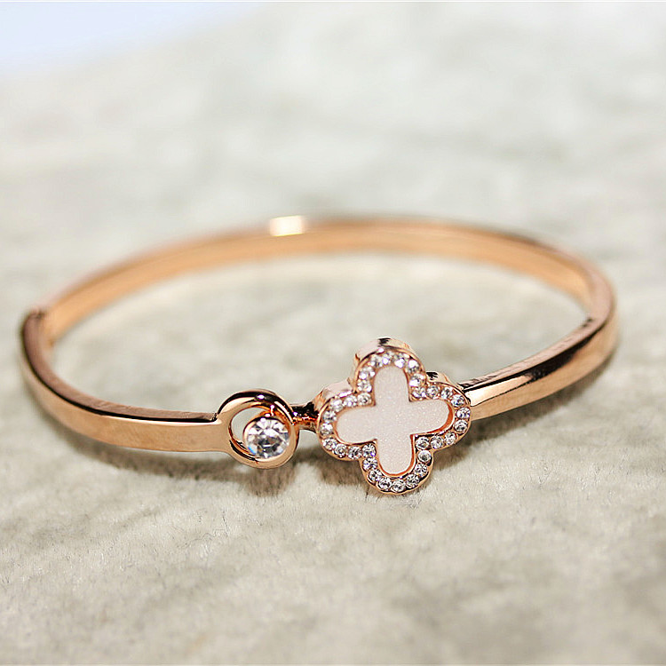 Mỹ châu Âu và Mỹ hipsters bốn lá cỏ ba lá vòng đeo tay nữ đơn giản rhinestone vòng tay thời trang màu vàng Bracelet trang sức