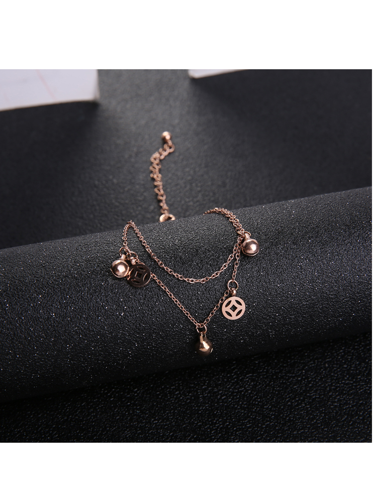 Xã hội nữ hai lớp tiền đồng vòng chân vòng cung retro vòng chân chuông không phai vàng hồng titan chân thép dây lắc chân pnj