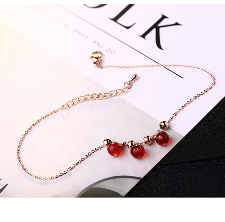 Hàn Quốc gợi cảm nhỏ tươi lựu đỏ mặt dây chuyền bằng thép titan vòng chân bằng thép không phai màu hồng vòng chân vàng quấn chuỗi nữ - Vòng chân lắc chân vàng PNJ