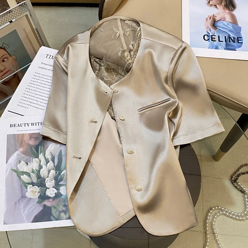 Champagne-Colored Fashionable Minimalist Noble Style Short Jacket for Women, 2026 Summer New French Style Age-Reducing Trendy Top Champagne-Colored Fashionable Minimalist Noble Style Short Jacket for Women, 2026 Summer New French Style Age-Reducing Trendy Top