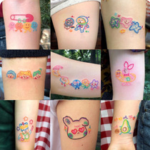 ins wind color cartoon small tattooed with cute little pig small bear child anecdote with realistic wrist female line lasting waterproof