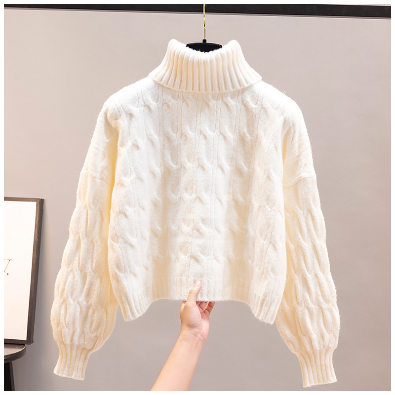 Turtleneck Sweater 2025 New Style for Women, Vintage Loose Fit, Suitable for Outerwear in Autumn and Winter, Thickened Base Layer, White, for a Lazy Look
