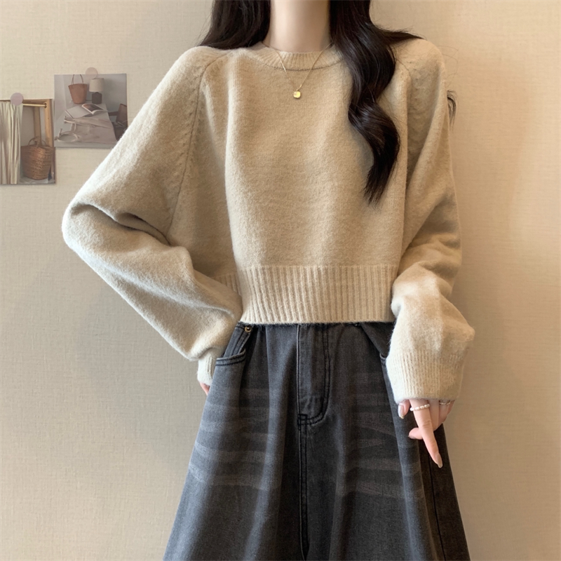 Round Neck Soft Sweater for Women, Spring and Autumn 2025 New Style, Lazy and Loose, Slimming Pullover, Long-Sleeved Short Knit Top Round Neck Soft Sweater for Women, Spring and Autumn 2025 New Style, Lazy and Loose, Slimming Pullover, Long-Sleeved Short Knit Top
