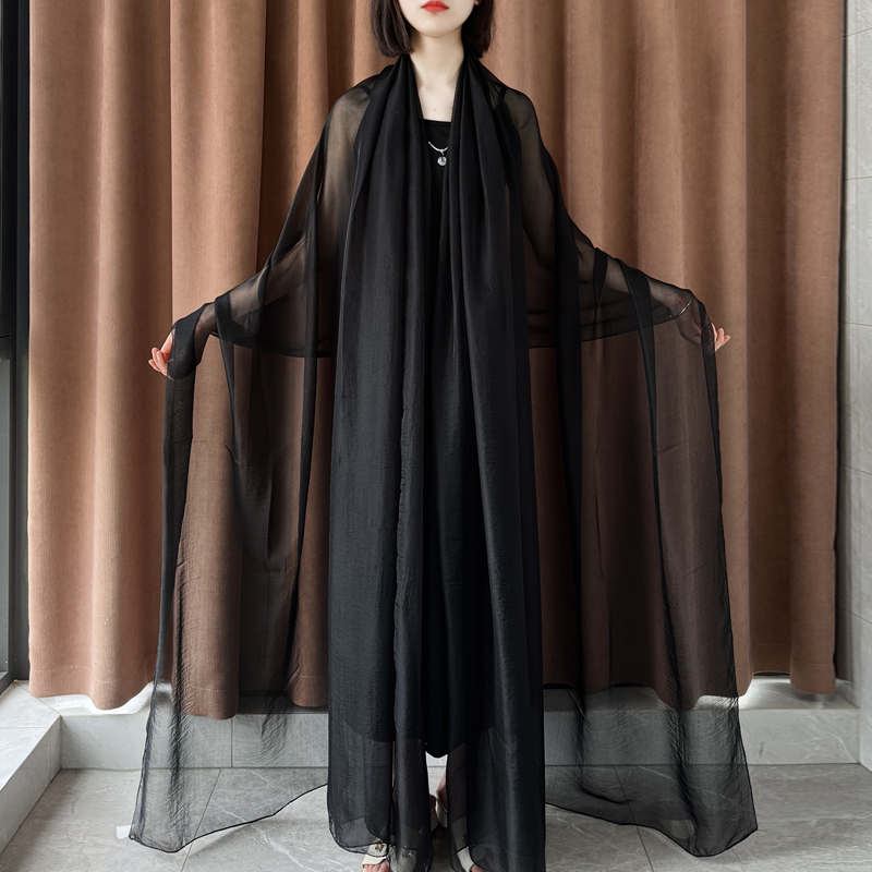 Black Silk Scarf for Women, Extra Large 3m Scarf, Spring and Autumn Thin Gauze Scarf, Bright Red Long Beach Scarf, Sun Protection Shawl